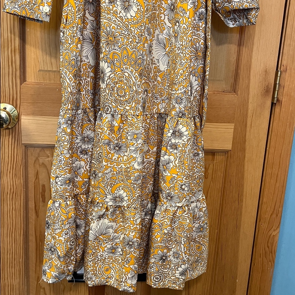 Floral Yellow Paisley Maxi Puff Sleeves Farm Dress Sz - Picture 9 of 10